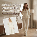 Solid-Color V-Neck Waist-Cinching Commuter Suit