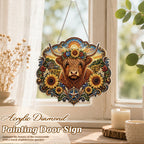 Sparkling Highland Cow Diamond Art Acrylic Door Plaque