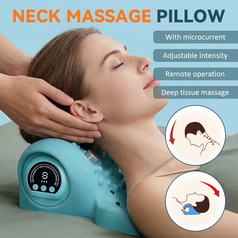 ⚡Remote-Controlled Cervical Massage Pillow with Microcurrent, Heating, and Vibration