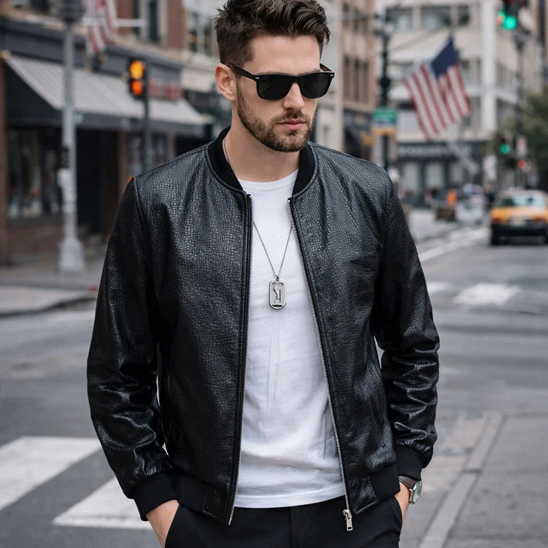 🖤 2026 New Men's Lightweight Plaid Leather Jacket (Baseball Collar)