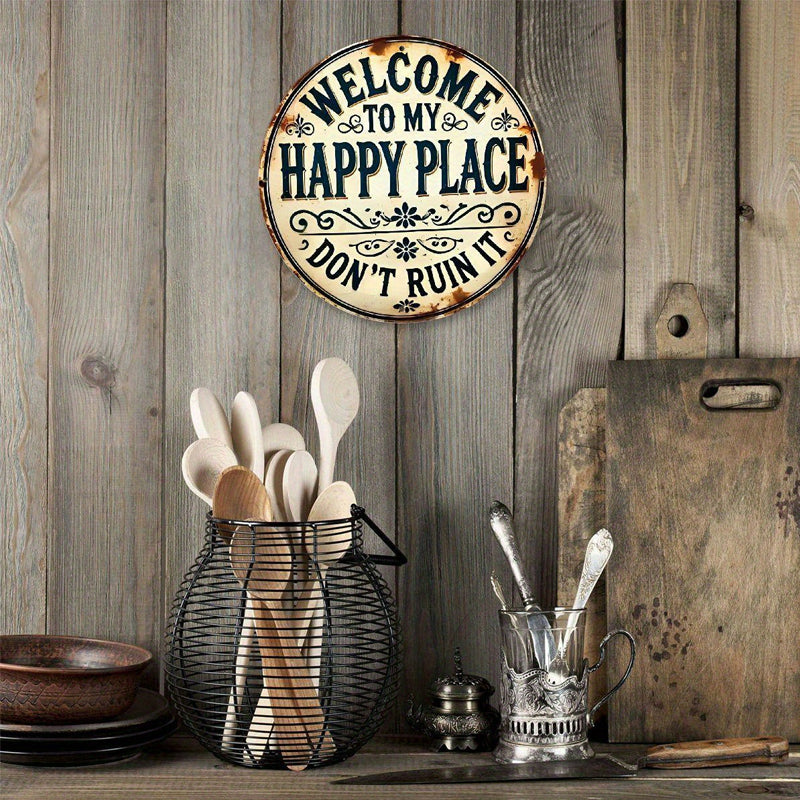 2026 Hottest Home Decor Trends: 💥Happy Place – Vintage Statement Metal Sign