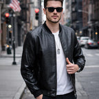 🖤 2026 New Men's Lightweight Plaid Leather Jacket (Baseball Collar)