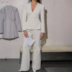 Solid-Color V-Neck Waist-Cinching Commuter Suit