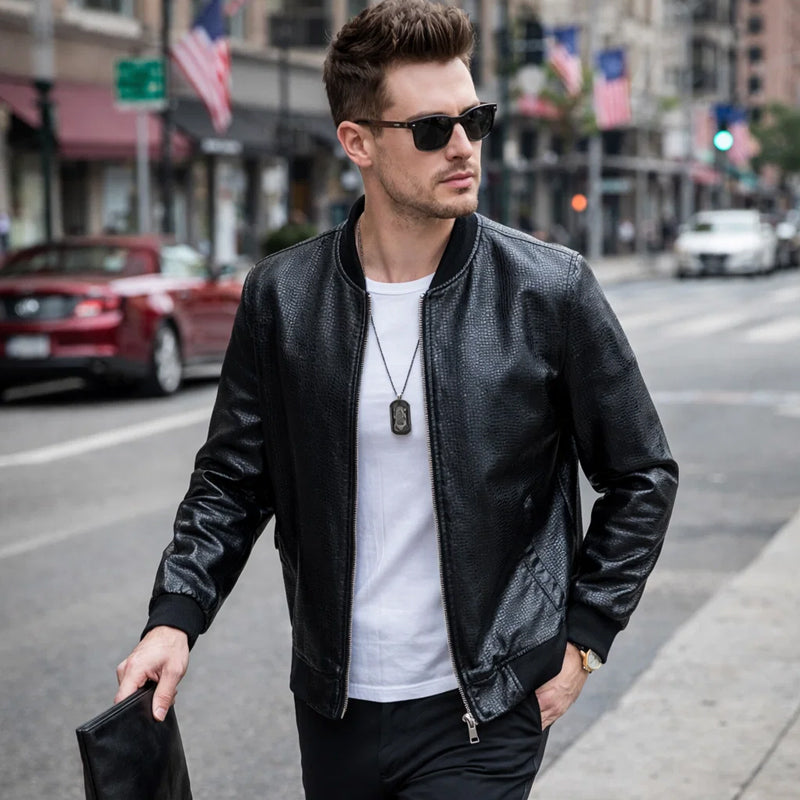 🖤 2026 New Men's Lightweight Plaid Leather Jacket (Baseball Collar)
