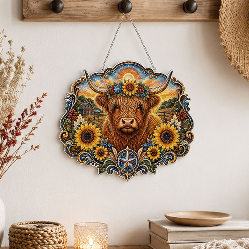 Sparkling Highland Cow Diamond Art Acrylic Door Plaque