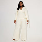 Solid-Color V-Neck Waist-Cinching Commuter Suit
