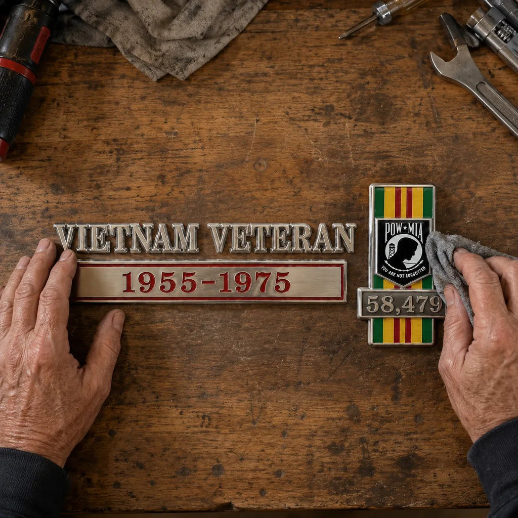 Vietnam Veteran 1955–1975 Memorial Car Emblem Metal Badge