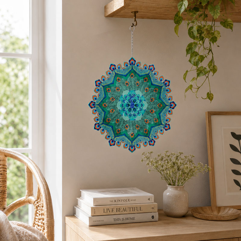 Mandala Rotating Wind Chime Peacock 3D Garden Wind Chime Pendant🦚