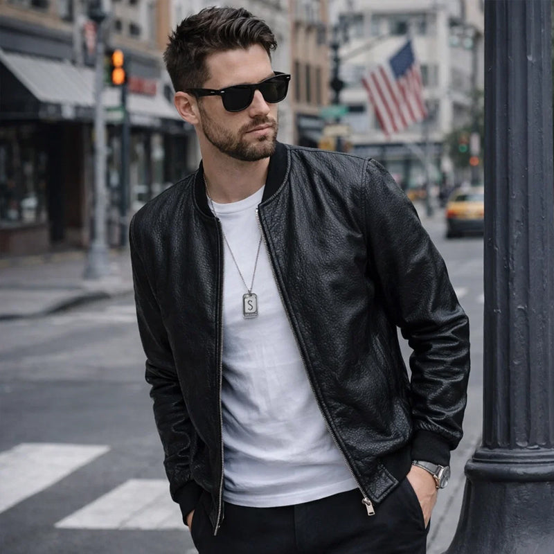 🖤 2026 New Men's Lightweight Plaid Leather Jacket (Baseball Collar)
