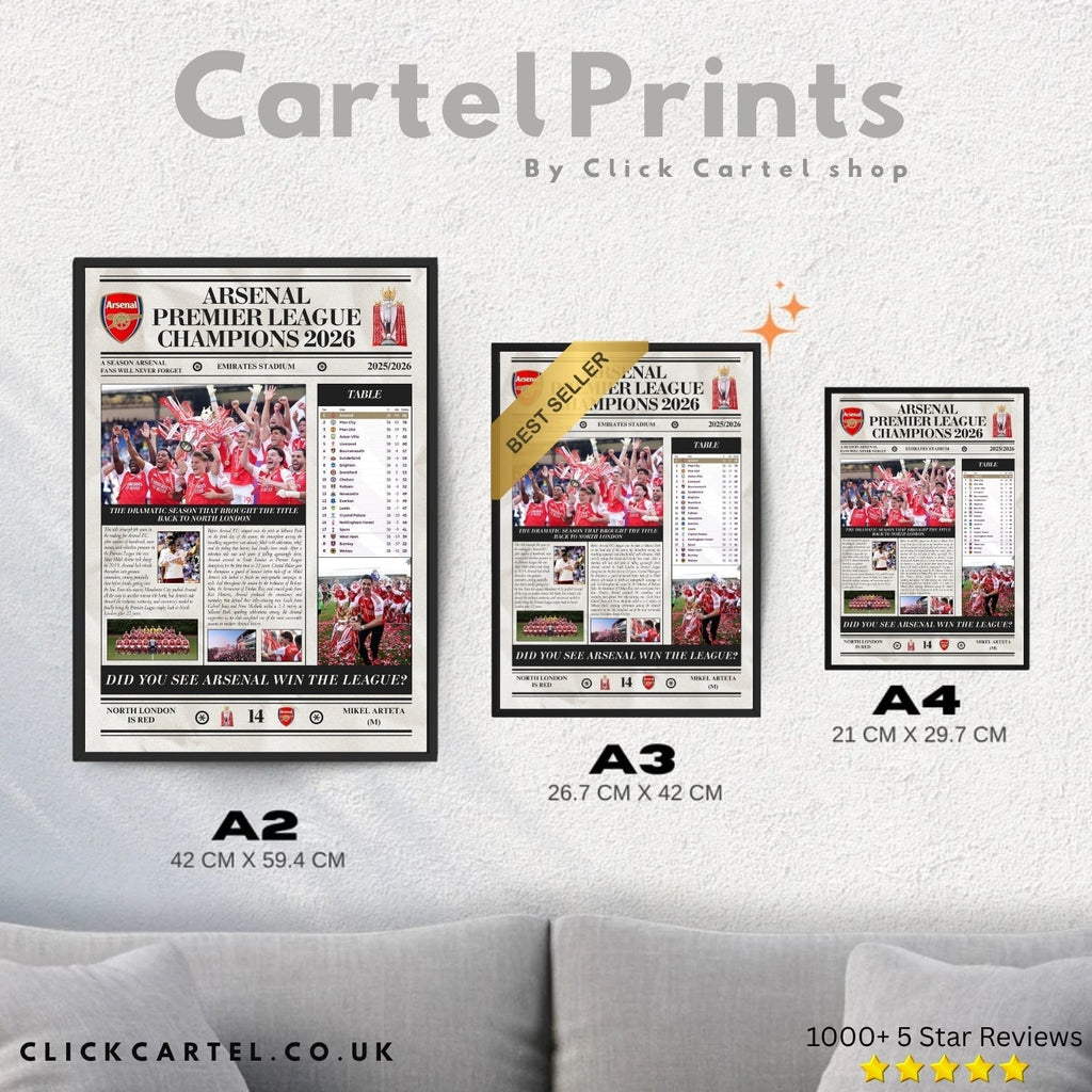 Arsenal Premier League Champions 2026 - Newspaper Style Poster⚽