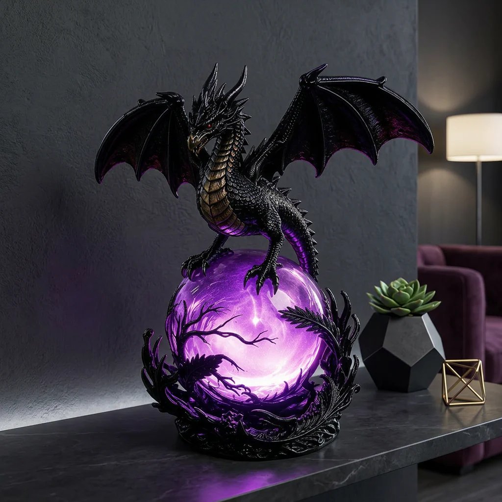 🔮Gothic Dragon LED Crystal Ball Lamp for Dark Aesthetic Decor